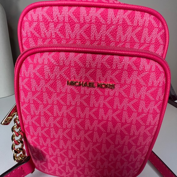 Michael Kors Jet Set Travel Medium Signature Logo Crossbody Bag Electric Pink - Picture 6 of 11